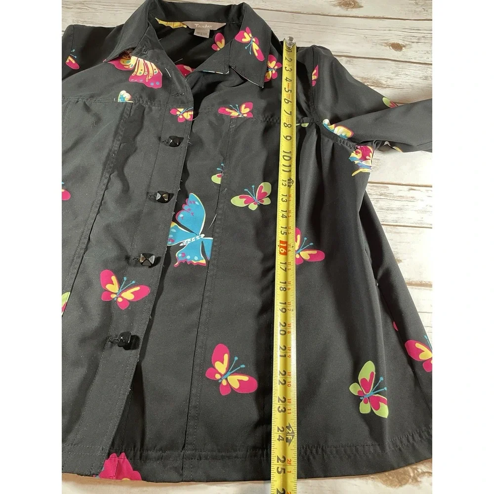 Black Butterfly Print Lightweight Jacket L Retro Whimsigoth Fairy Grunge Y2K 90s